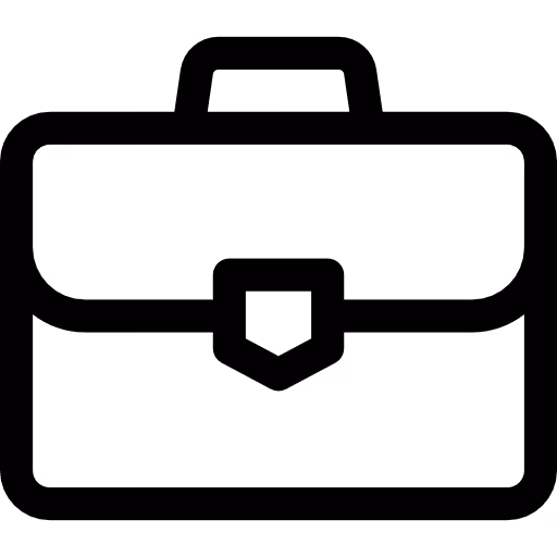 Black outline icon of a briefcase with a handle and clasp.