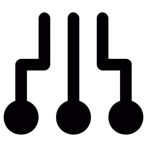 Simplified black circuit board with three interconnected chips and circuit lines.